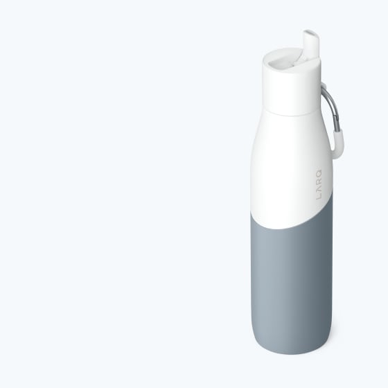 White Larq bottle with gray sleeve